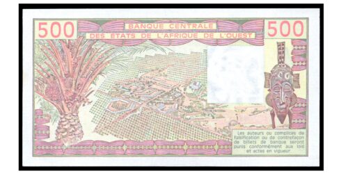 Alternative view of BILLETE; AFRICA OCCIDENTAL (BURKINA FASO) 500 FRANCOS 1980