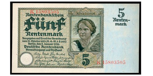 BILLETE; ALEMANIA (REPUBLICA WEIMAR) 5 RENTENMARK 1926