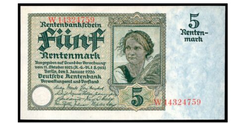 BILLETE; ALEMANIA (REPUBLICA WEIMAR) 5 RENTENMARK 1926