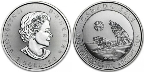 CANADA 2 DOLARES 2016 LOBO GRIS