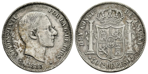 ALFONSO XII  50 CENTAVOS 1885 MANILA