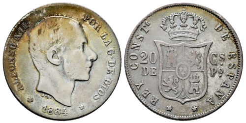 ALFONSO XII  20 CENTAVOS 1884 MANILA