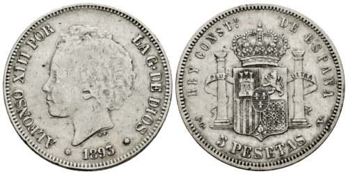 ALFONSO XIII  5 PESETAS 1893 PGV