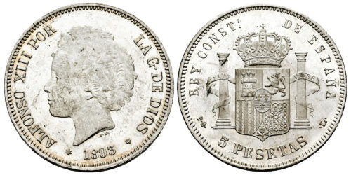 ALFONSO XIII  5 PESETAS 1893 PGL