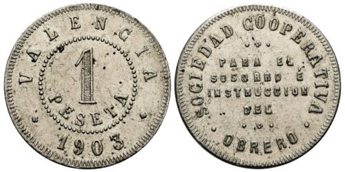 SOCIEDAD COOPERATIVA PARA EL SOCORRO, 1 PESETA 1903 VALENCIA