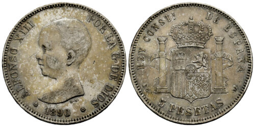 ALFONSO XIII  5 PESETAS 1890 PGM