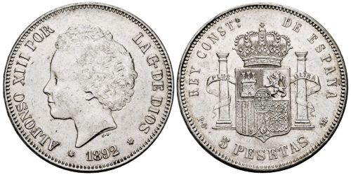 ALFONSO XIII  5 PESETAS 1892