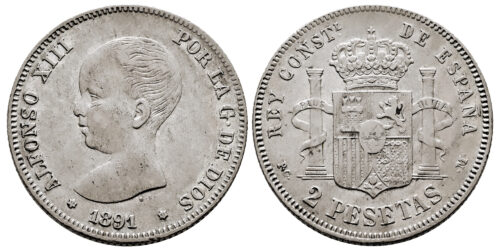 ALFONSO XIII  2 PESETAS 1891