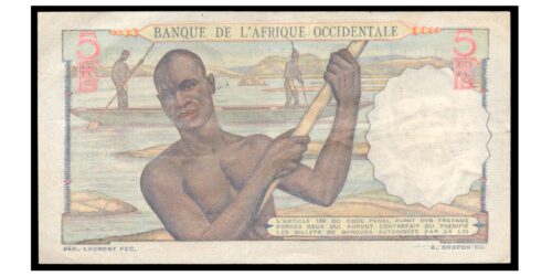 Alternative view of BILLETE; AFRICA OCCIDENTAL FRANCESA 5 FRANCOS 1951
