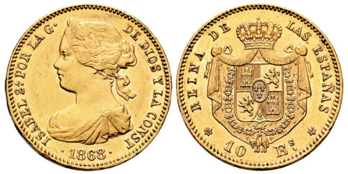 ISABEL II  10 ESCUDOS 1868*18-68 MADRID