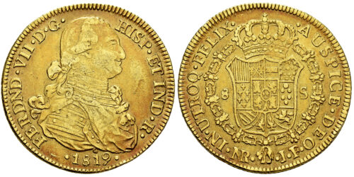 FERNANDO VII  8 ESCUDOS 1819 NUEVO REINO JF