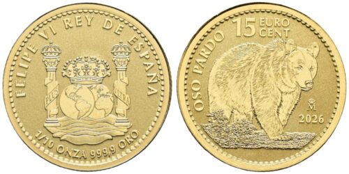 ESPAÑA 15 EURO CENT 2026 OSO PARDO (1/10 ONZA DE ORO PURO)