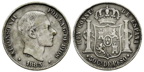 ALFONSO XII  50 CENTAVOS 1883 MANILA