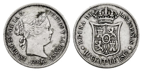 ISABEL II  10 CENTIMOS DE ESCUDO 1866 SEVILLA