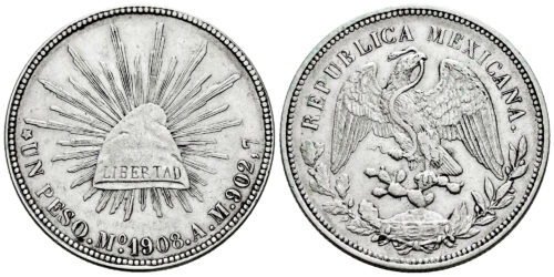 MEXICO 1 PESO 1908 MEXICO AM