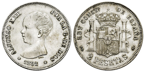 ALFONSO XIII  2 PESETAS 1891