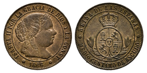 ISABEL II  1/2 CENTIMO DE ESCUDO 1866 BARCELONA OM