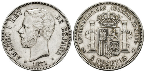 AMADEO I  5 PESETAS 1871*18-74