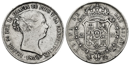 ISABEL II  20 REALES 1850 MADRID CL
