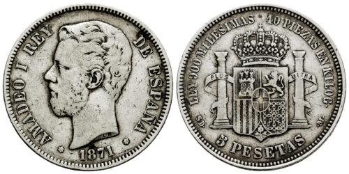 AMADEO I  5 PESETAS 1871*18-18 (VARIANTE)