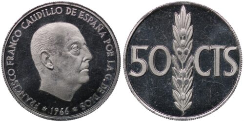 ESTADO ESPAÑOL 50 CENTIMOS 1966*19-72 PROOF