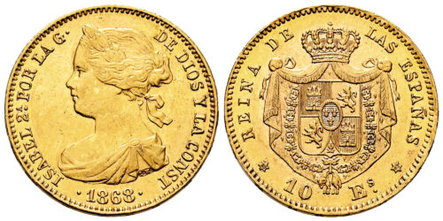 ISABEL II  10 ESCUDOS 1868*18-68 MADRID