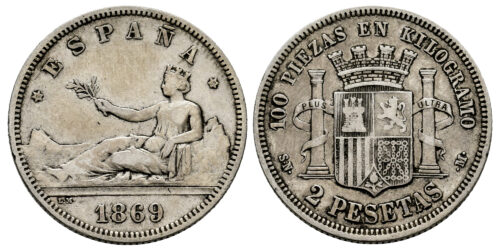 GOBIERNO PROVISIONAL 2 PESETAS 1869