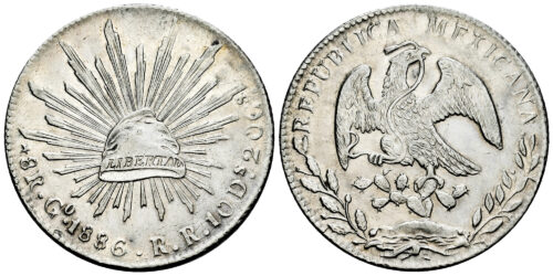 MEXICO 8 REALES 1886/76 GUANAJUATO RR