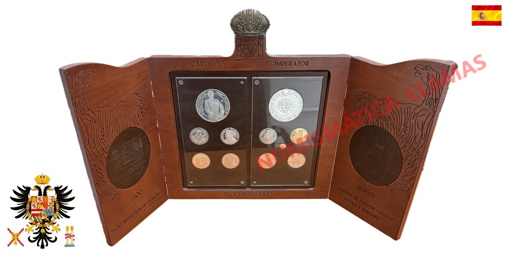 ESPAÑA ESTUCHE COMPLETO PLATA Y ORO 2000 CARLOS V EMPERADOR
