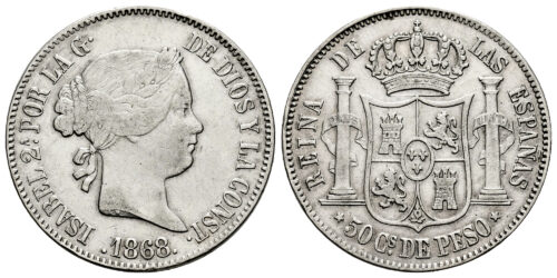 ISABEL II  50 CENTAVOS 1868 MANILA