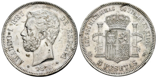 AMADEO I  5 PESETAS 1871*18-71 VARIANTE; COLUMNA