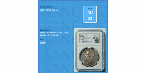 Alternative view of AMADEO I  5 PESETAS 1871*18-71 VARIANTE; COLUMNA