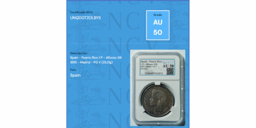 ALFONSO XIII  1 PESO = 5 PESETAS 1895 PUERTO RICO - Imagen 2