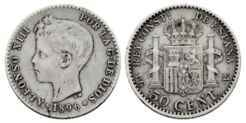 ALFONSO XIII  50 CENTIMOS 1896 (VARIANTE OREJA RAYADA)