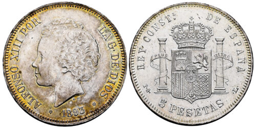 ALFONSO XIII  5 PESETAS 1893 PGL