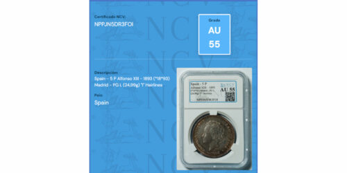 ALFONSO XIII  5 PESETAS 1893 PGL - Imagen 2