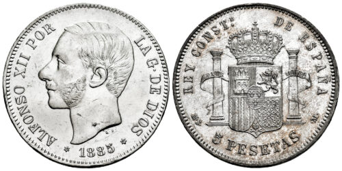ALFONSO XII  5 PESETAS 1885*18-87 MSM