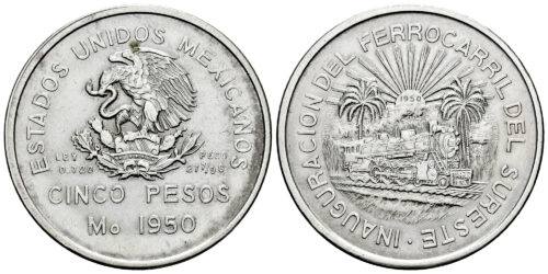 MEXICO 5 PESOS 1950 FERROCARRIL
