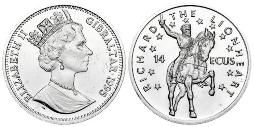 GIBRALTAR 14 ECUS 1995 RICARDO CORAZON DE LEON