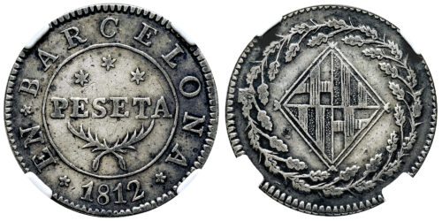 Alternative view of JOSE NAPOLEON 1 PESETA 1812 BARCELONA