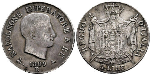 ITALIA 5 LIRAS 1809 B  NAPOLEON I