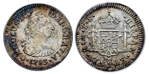 Alternative view of CARLOS III  1/2 REAL 1783 MEXICO FF "EL CAZADOR"