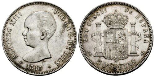 ALFONSO XIII  5 PESETAS 1890 PGM