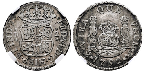 Alternative view of FERNANDO VI  2 REALES 1752 MEXICO M