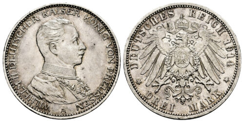 ALEMANIA 3 MARCOS PRUSIA 1914 A