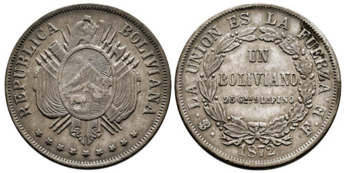 BOLIVIA 1 BOLIVIANO 1872 FE