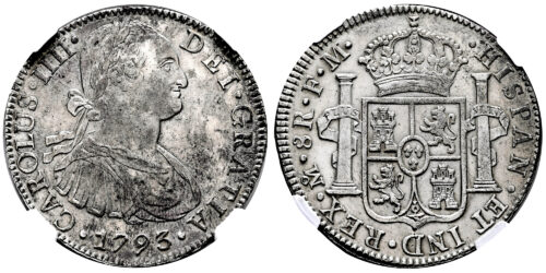 Alternative view of CARLOS IV  8 REALES 1793 MEXICO FM