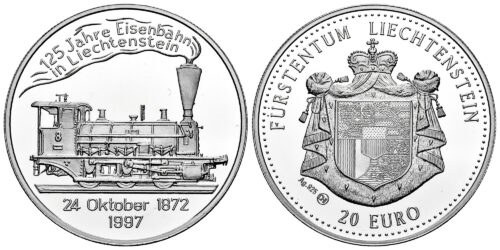 LIECHTENSTEIN 20 EUROS 1997  125 ANIVERSARIO DEL FERROCARRIL