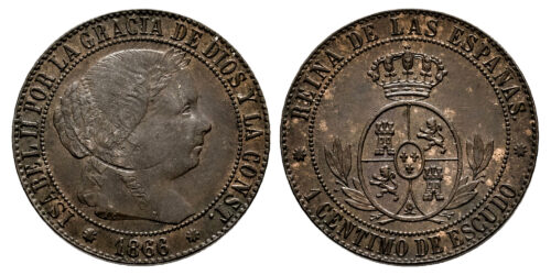 ISABEL II  1 CENTIMO DE ESCUDO 1866 SIN "OM"  BARCELONA