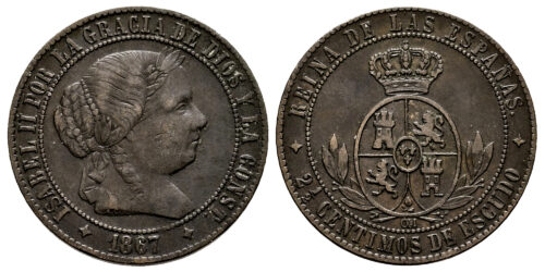 ISABEL II  2 1/2 CENTIMOS DE ESCUDO 1867 JUBIA